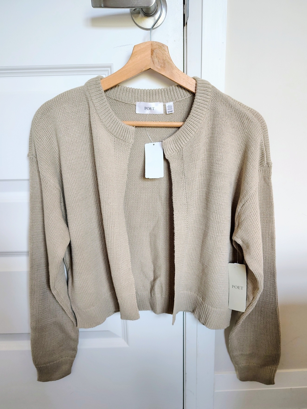 Women's Open-Front Knit Cropped Cardigan in Beige